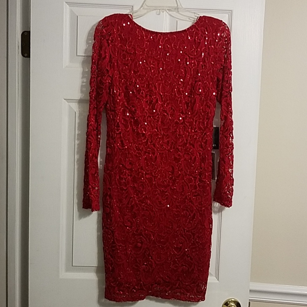 Red Sequin Lace Cocktail Dress